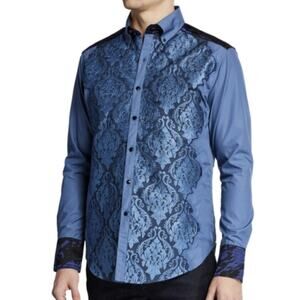 Robert Graham Limited Edition Sport Shirt Mens L The Gladiator Blue Damask Skull